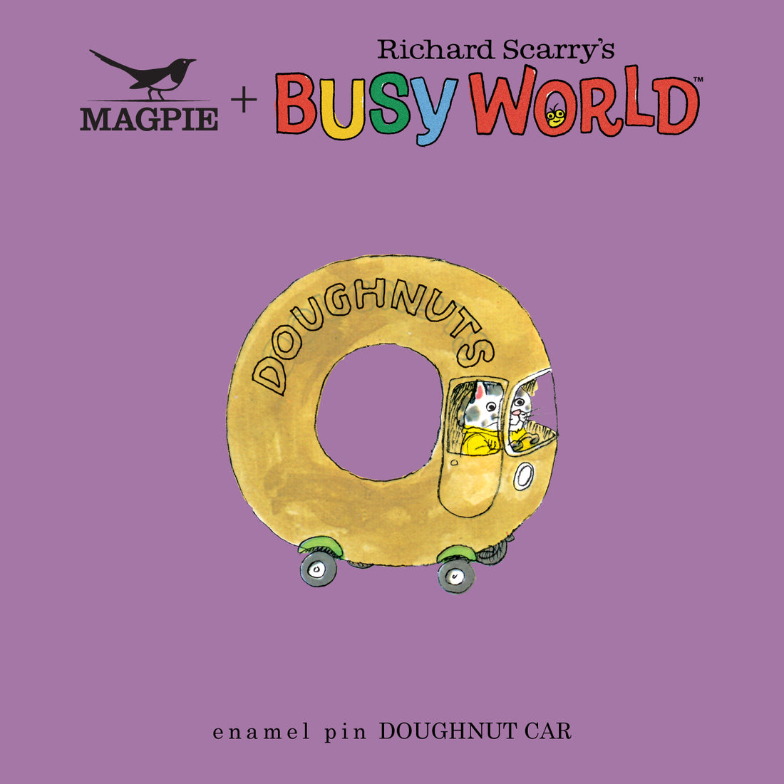 Magpie x Richard Scarry Doughnut Car Enamel Pin