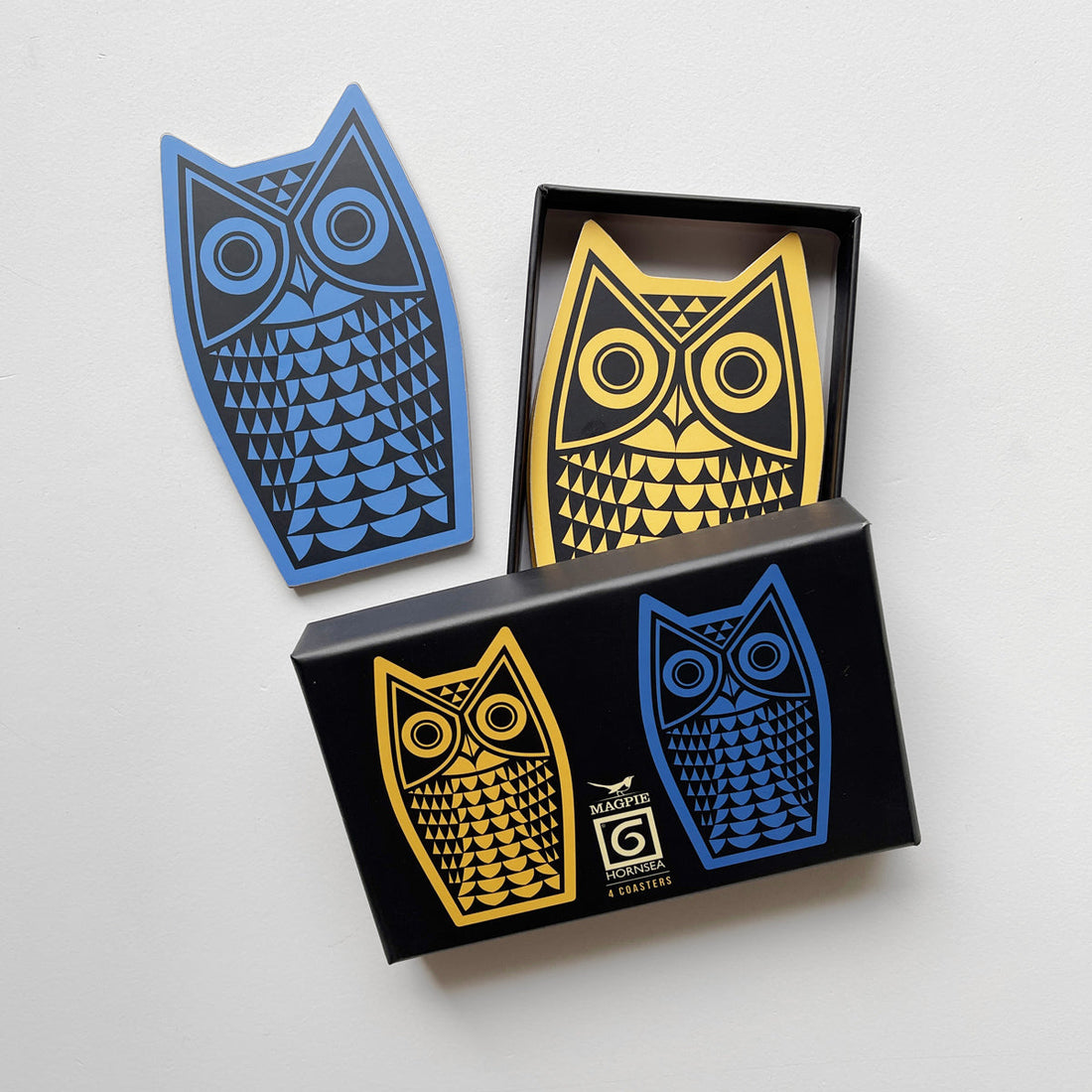Magpie x Hornsea Owl Shaped Coasters - set of 4
